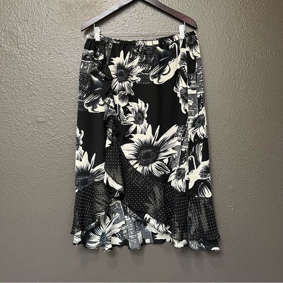 Vintage Seventh Avenue Floral Flowy Skirt Large - Picture 1 of 11